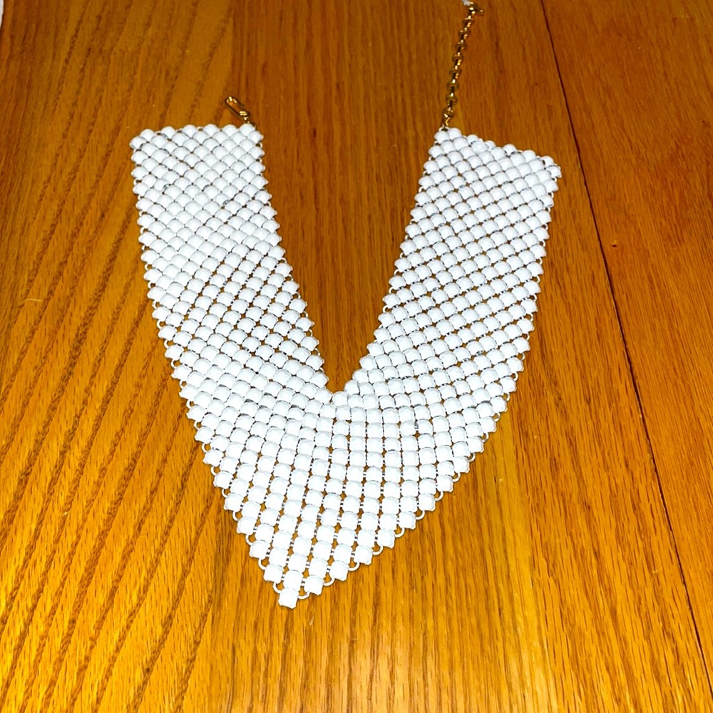 Ferrara Whiting and Davis white enamel bubble mesh necklace.